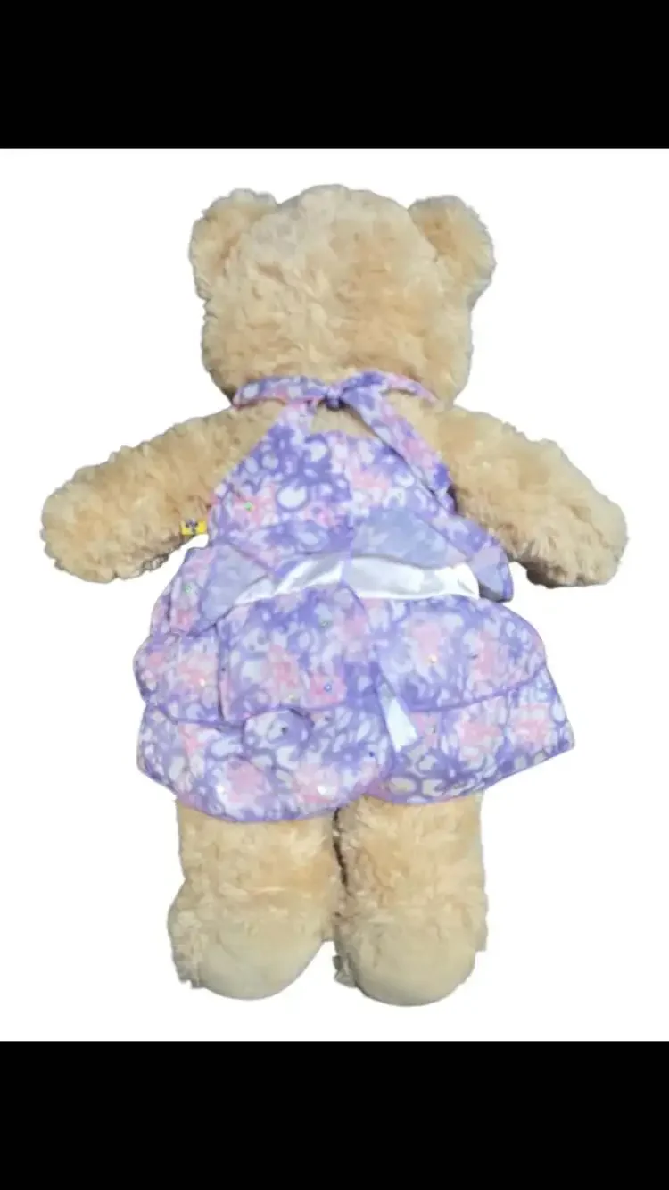 Build-A-Bear Workshop Classic Tan Teddy Bear Wearing Hello Kitty Purple Floral P